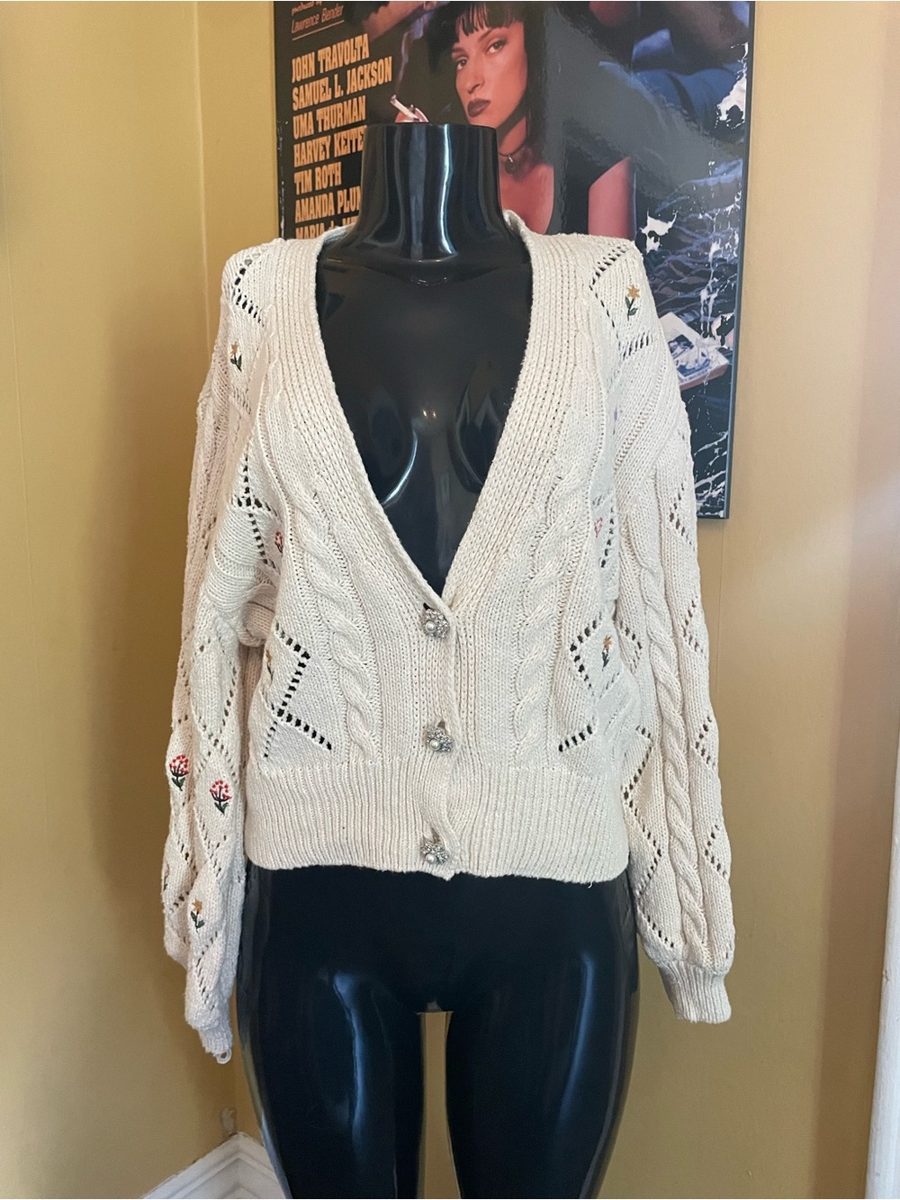 Zara Cable-Knit V-Neck Cardigan Sweater ( Medium)